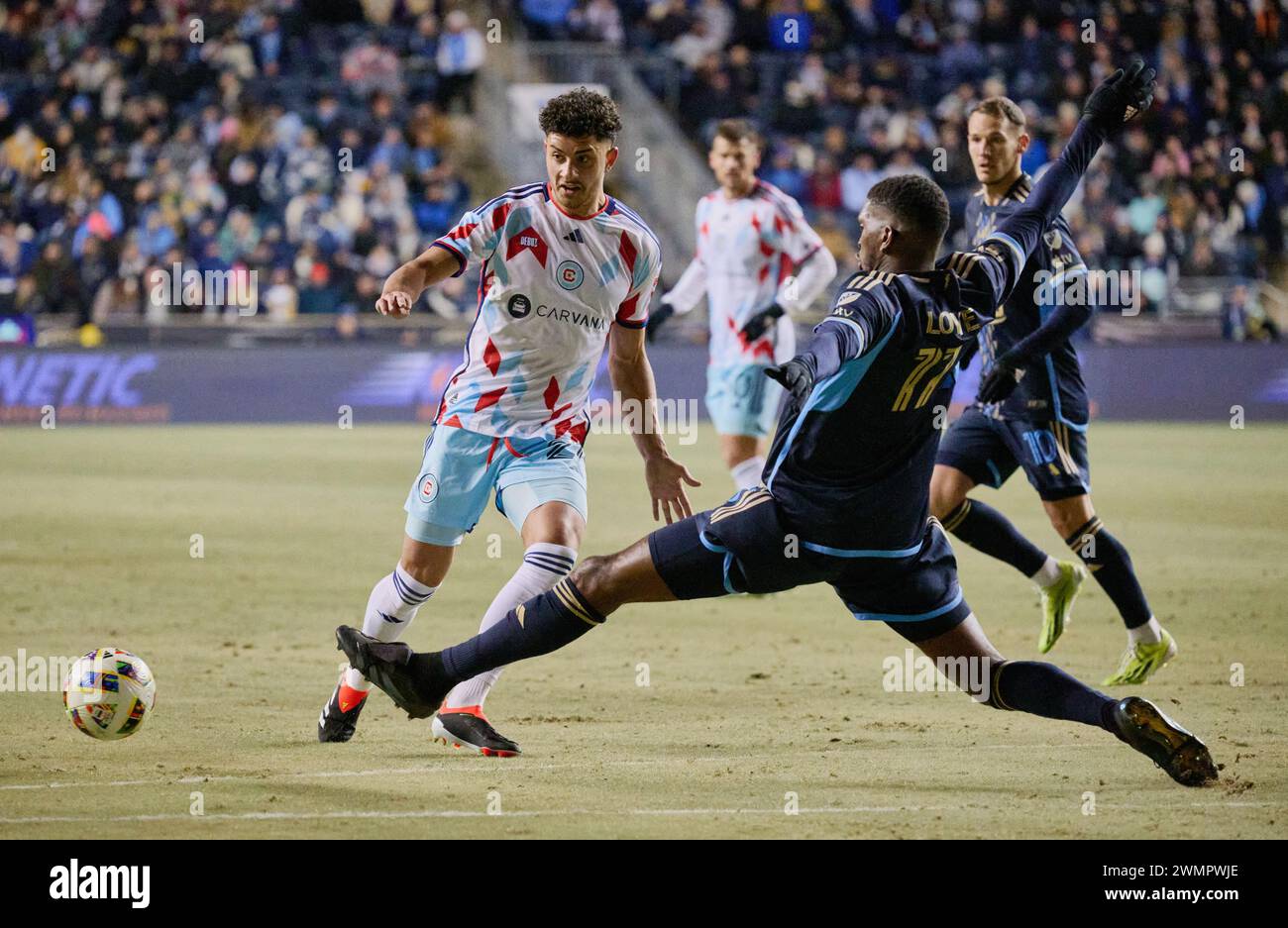 CHESTER, PA, USA - 24 FEBBRAIO 2024 - partita MLS tra Philadelphia Union e Chicago Fire FC (foto di Paul J. Froggatt/FamousPixs/Alamy Stock Photo) Foto Stock
