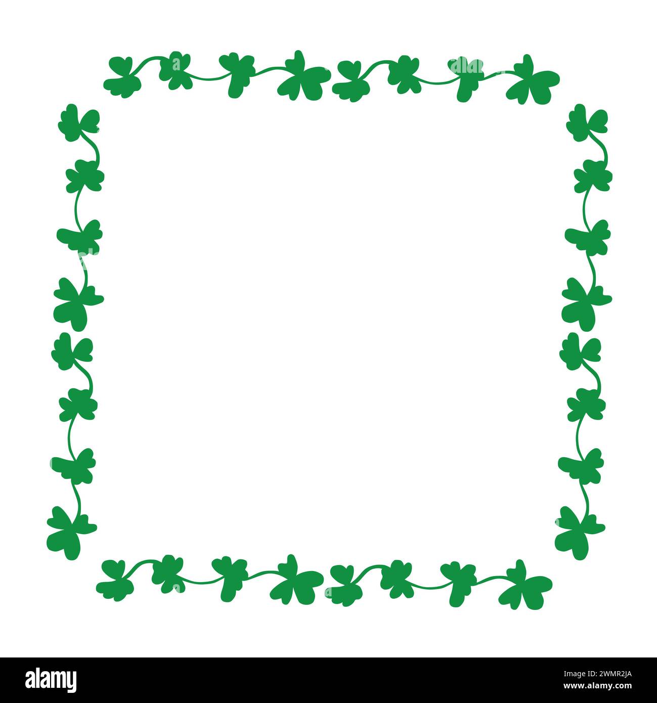 Cornice quadrata con pianta trifoglio e posizione per il testo. Illustrazione vettoriale su sfondo bianco. Modello per progettazione, stampa, invito o backgroun Foto Stock