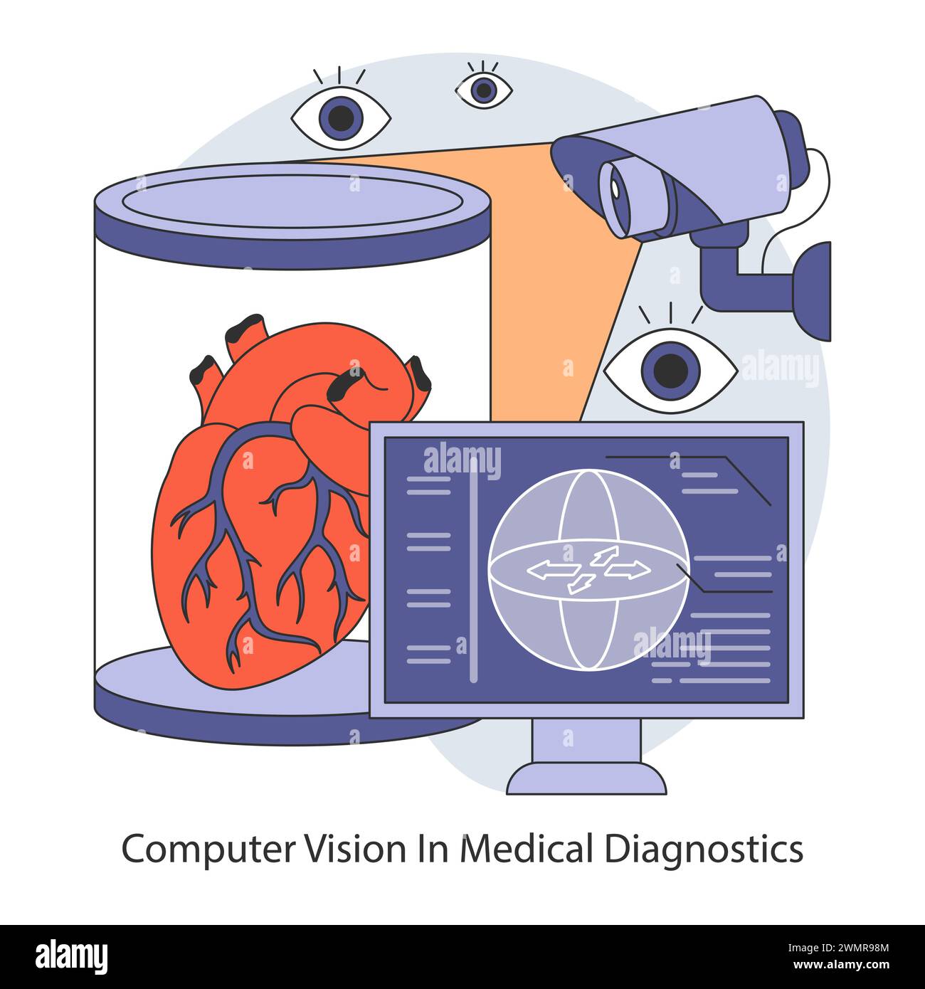Digital Imaging Evolution. Miglioramento della precisione diagnostica con la tecnologia di visione artificiale nell'imaging medicale. Illustrazione vettoriale piatta. Illustrazione Vettoriale