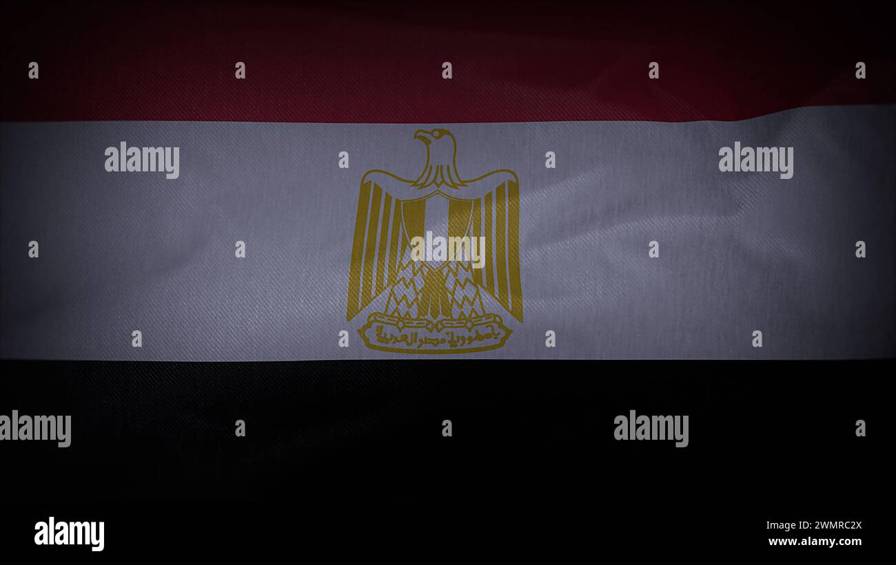 3D Cinematic, Wavy Realistic Egyptian Flag. Foto Stock