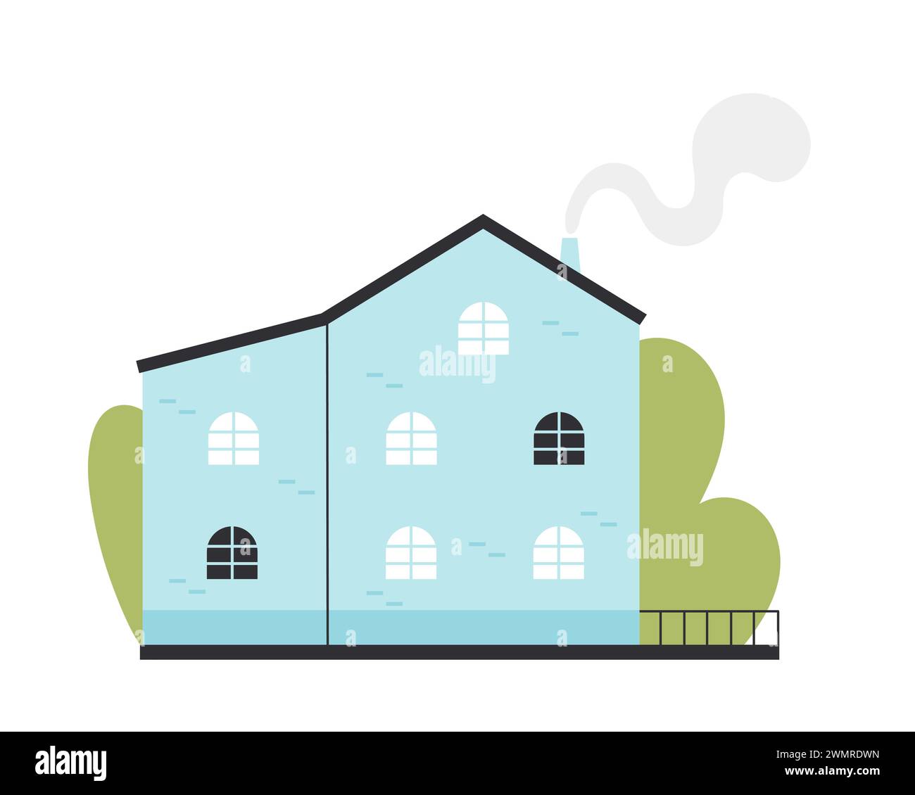 Casa rurale. Piccolo cottage residenziale, edificio con vista frontale con porte e finestre, illustrazione vettoriale di cartoni animati Illustrazione Vettoriale