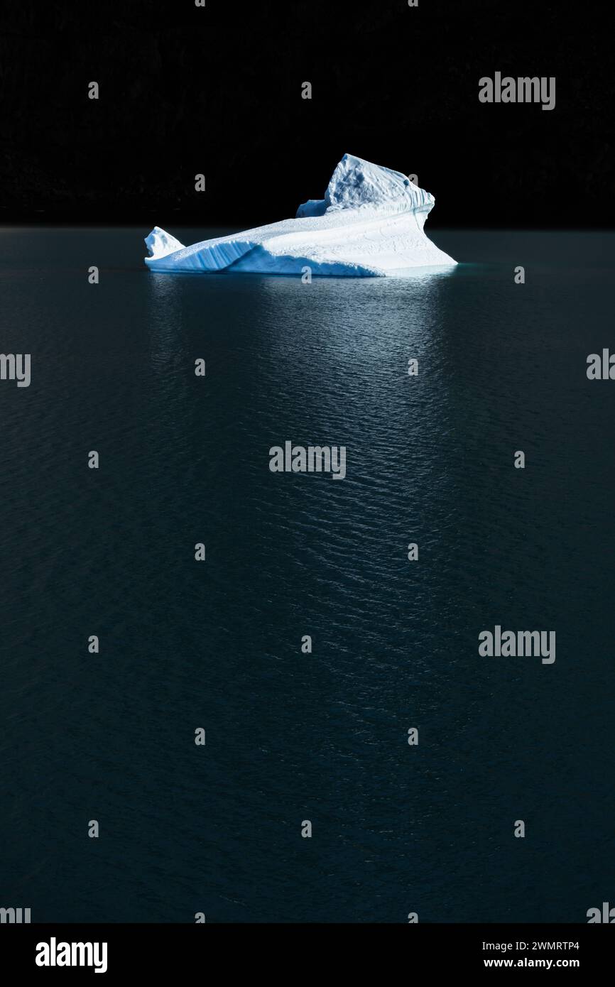 Iceberg a forma di gatto, sfondo scuro, acqua zaffiro. Groenlandia Foto Stock