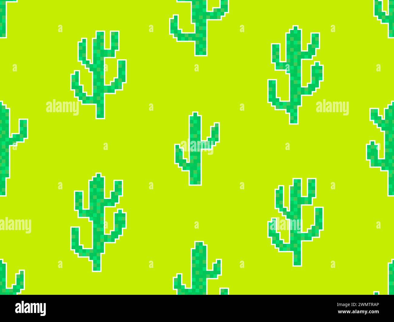 Pattern senza cuciture con cactus in stile pixel art. cactus a 8 bit con contorno bianco nello stile dei classici videogiochi degli anni '80. Design retrò per stampa, wrappi Illustrazione Vettoriale