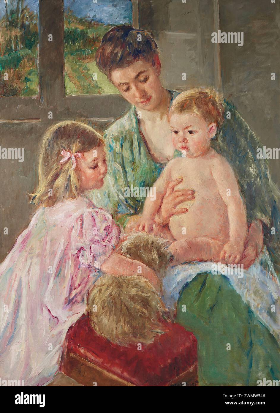 Cassatt Mary - bambini che giocano con un cane (1907) Foto Stock