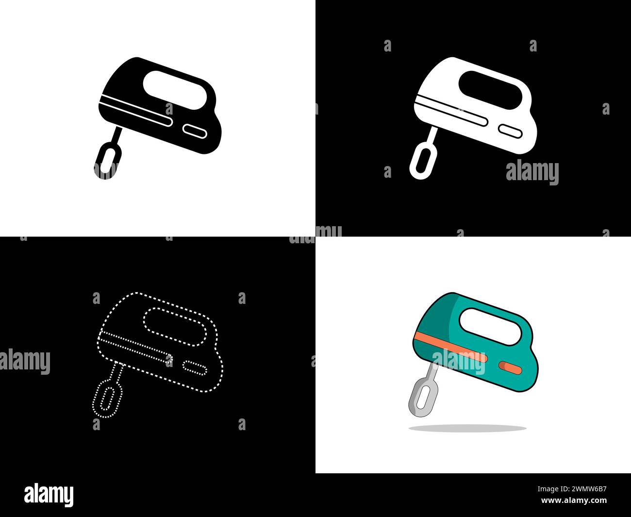 Illustrazione artistica logo icona del design con silhouette simbolo del mixer del pane Illustrazione Vettoriale