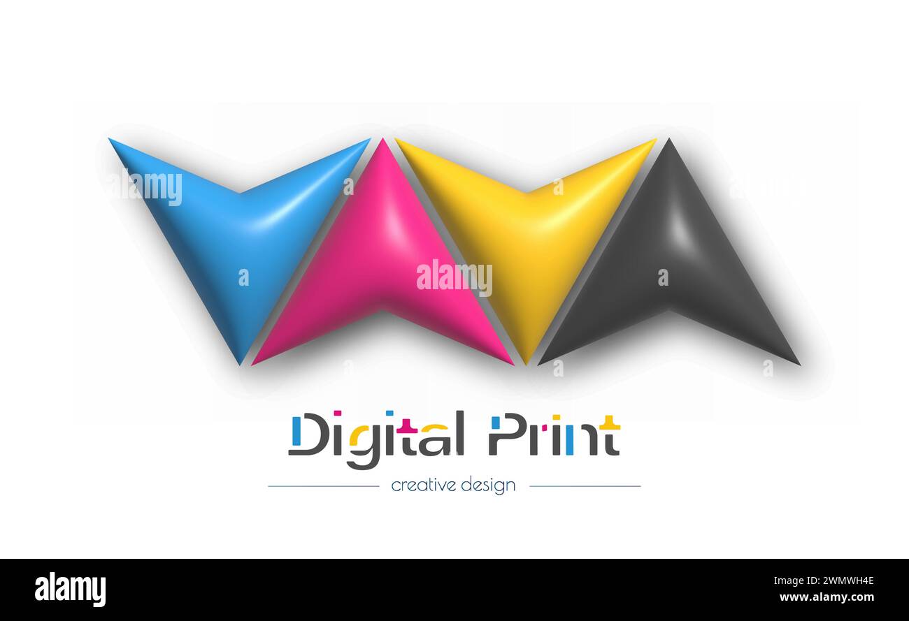 Logo astratto per stampa digitale 3d o fotografica. Modello vettoriale di un marchio, logo, adesivo o adesivo. L'idea del design creativo e del design tematico Illustrazione Vettoriale