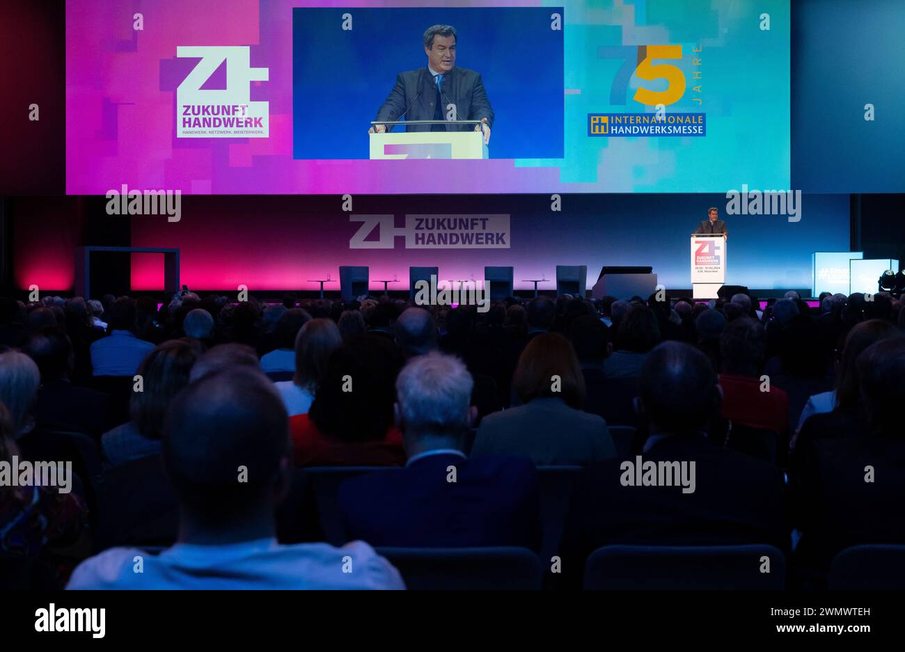 Monaco, Germania. 28 febbraio 2024. Markus Söder (CSU), Ministro Presidente della Baviera, partecipa all'inaugurazione della Fiera Internazionale dell'artigianato (IHM). Crediti: Sven Hoppe/dpa/Alamy Live News Foto Stock