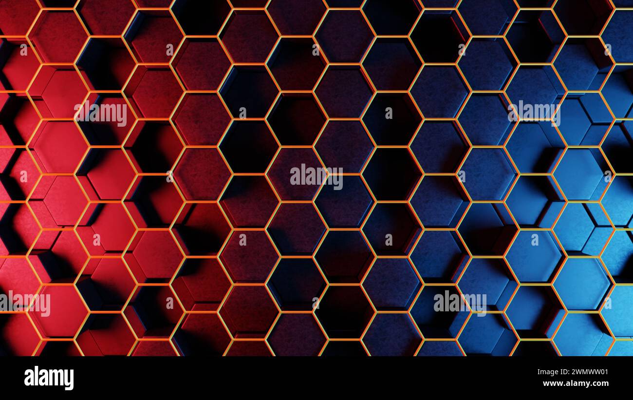 Forme geometriche stilizzate che formano una blockchain semplificata. Foto Stock