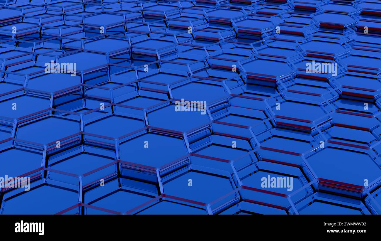 Forme geometriche stilizzate che formano una blockchain semplificata. Foto Stock