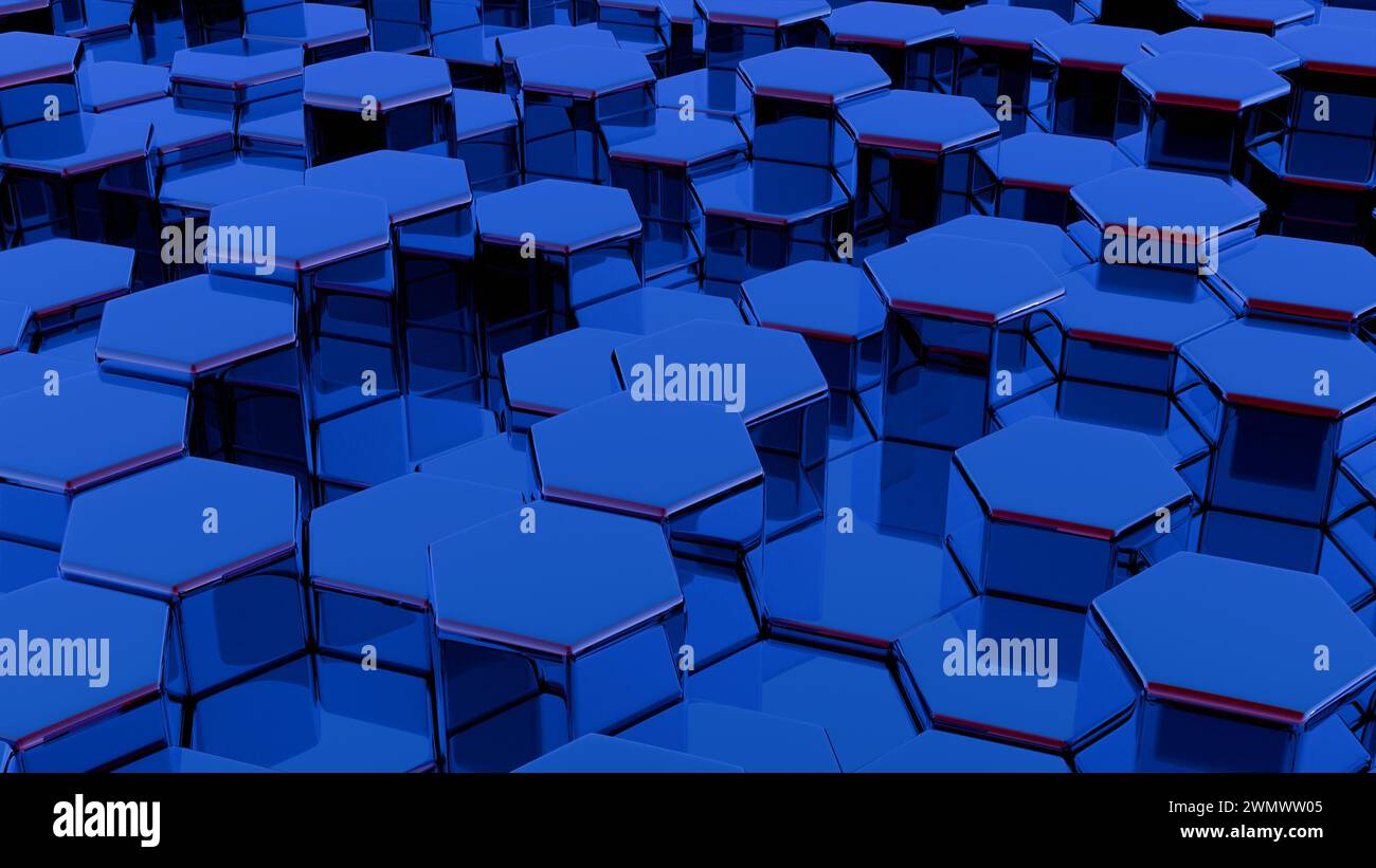 Forme geometriche stilizzate che formano una blockchain semplificata. Foto Stock