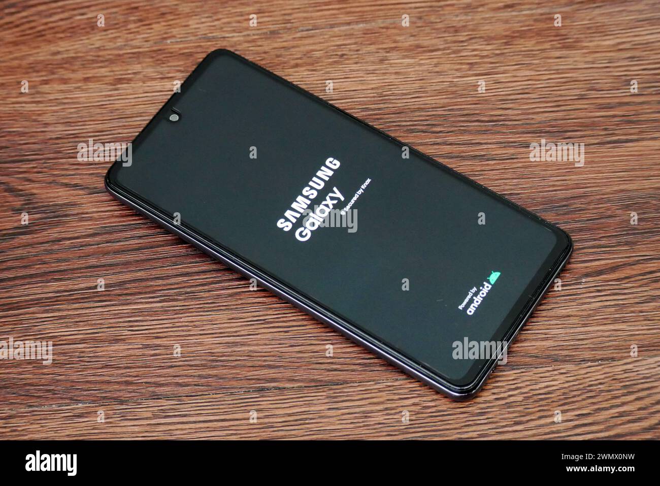 Palembang, Indonesia, 28 febbraio 2024: Il caricamento dell'avvio di Samsung Galaxy Android è visibile sullo schermo dello smartphone. Foto Stock