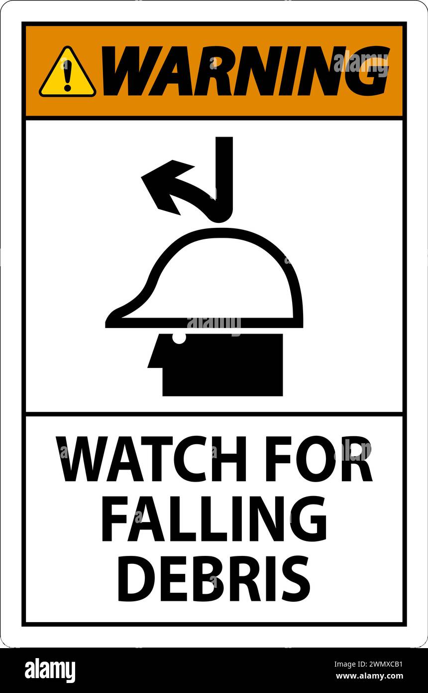 Cartello di avvertimento, attenzione alla caduta di detriti Illustrazione Vettoriale