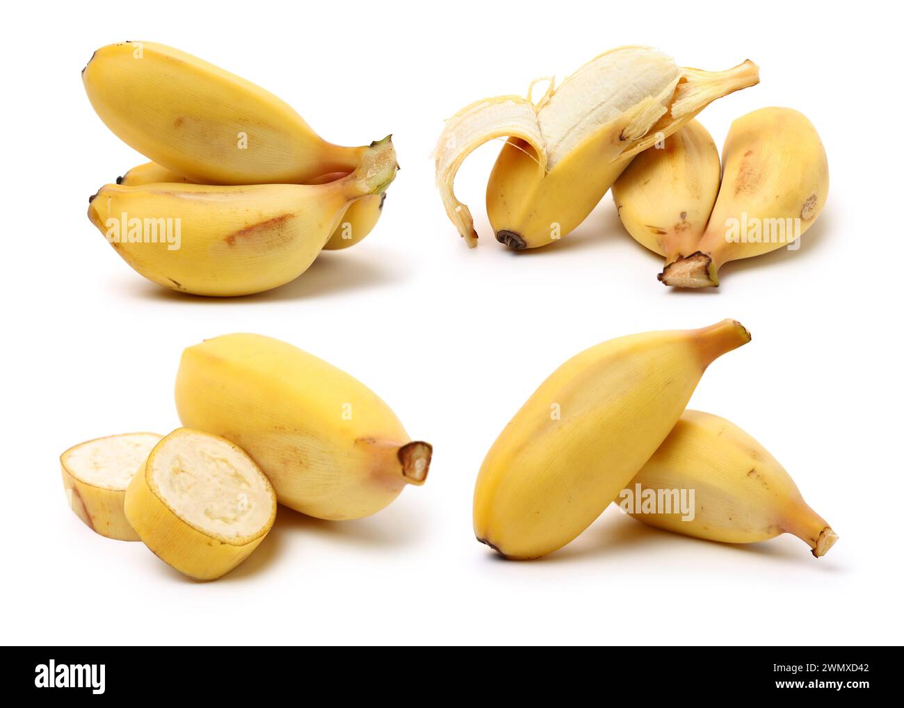 Mazzetto di baby banana isolato su sfondo bianco Foto Stock