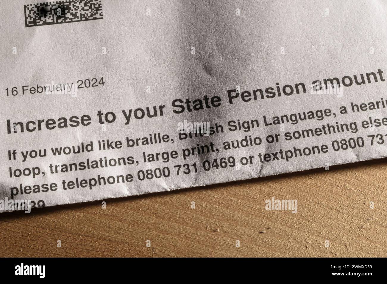 Lettera di aumento delle pensioni statali 2024 Foto Stock