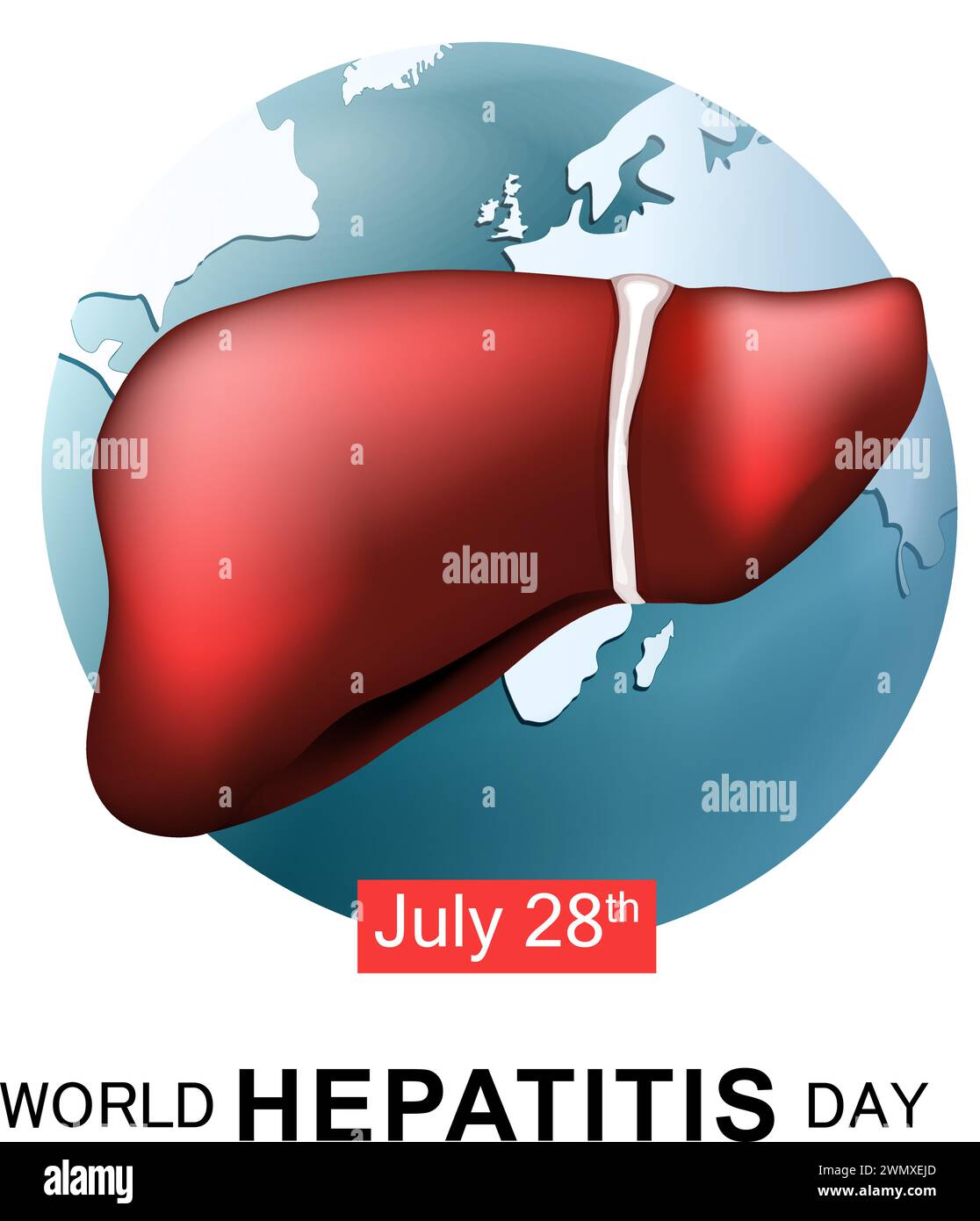 Sfondo del giorno mondiale dell'epatite. Earth Globe and Liver per modello, scheda, design, concetto moderno, copertina, sfondo, internazionale. Illustrazione vettoriale Illustrazione Vettoriale