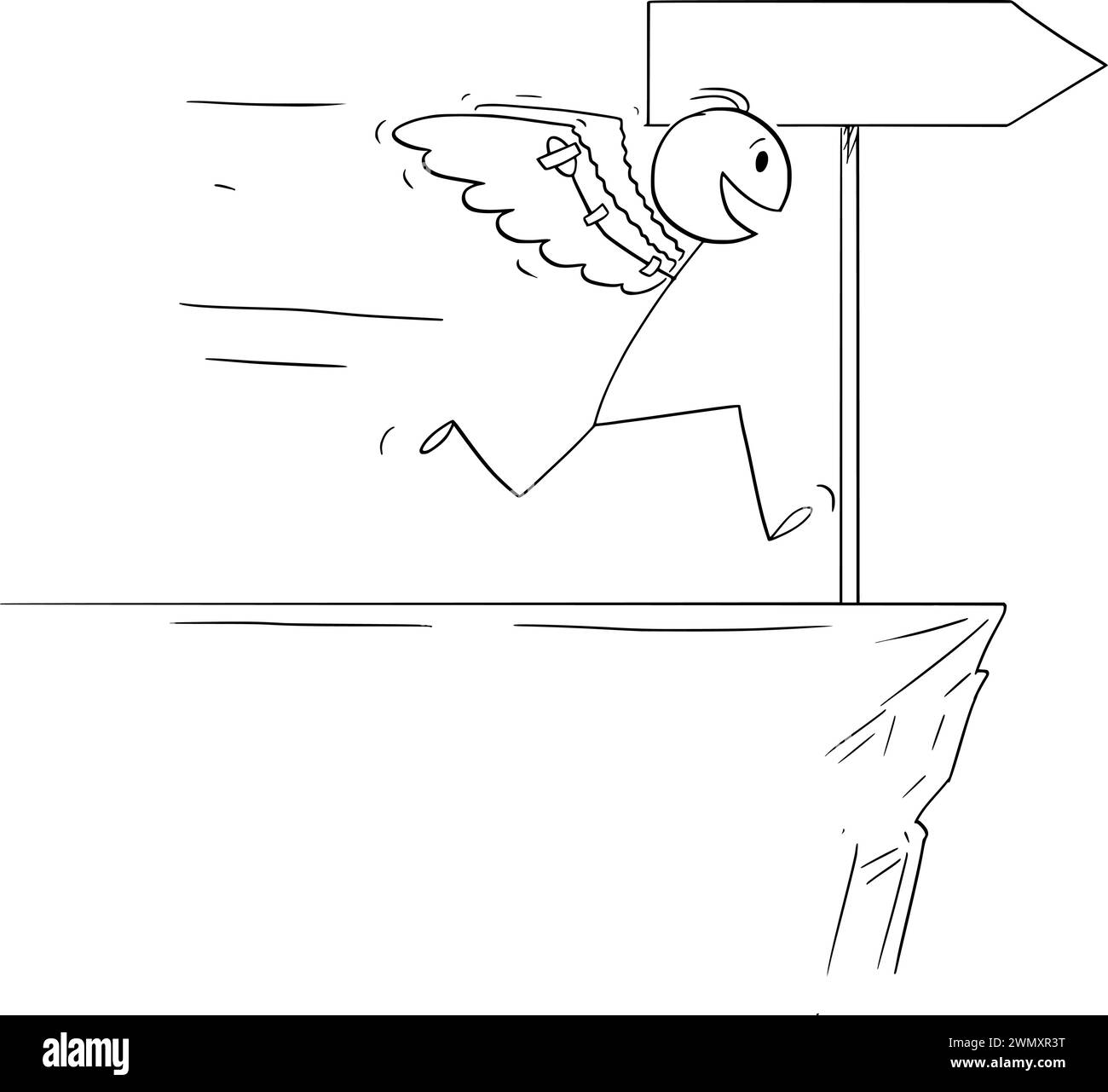 La persona con ali vuole volare, illustrazione della figura di Vector Cartoon Stick Illustrazione Vettoriale