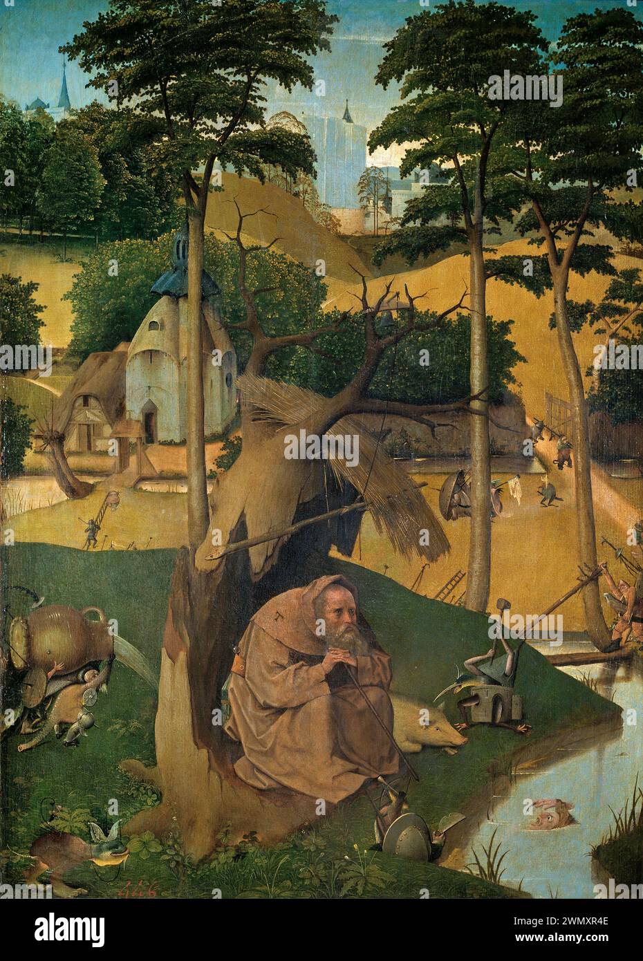 Museo del Prado - El Bosco - le tentazioni di Sant'Antonio Abate 1490, 73 cm x 52,5 cm, Foto Stock