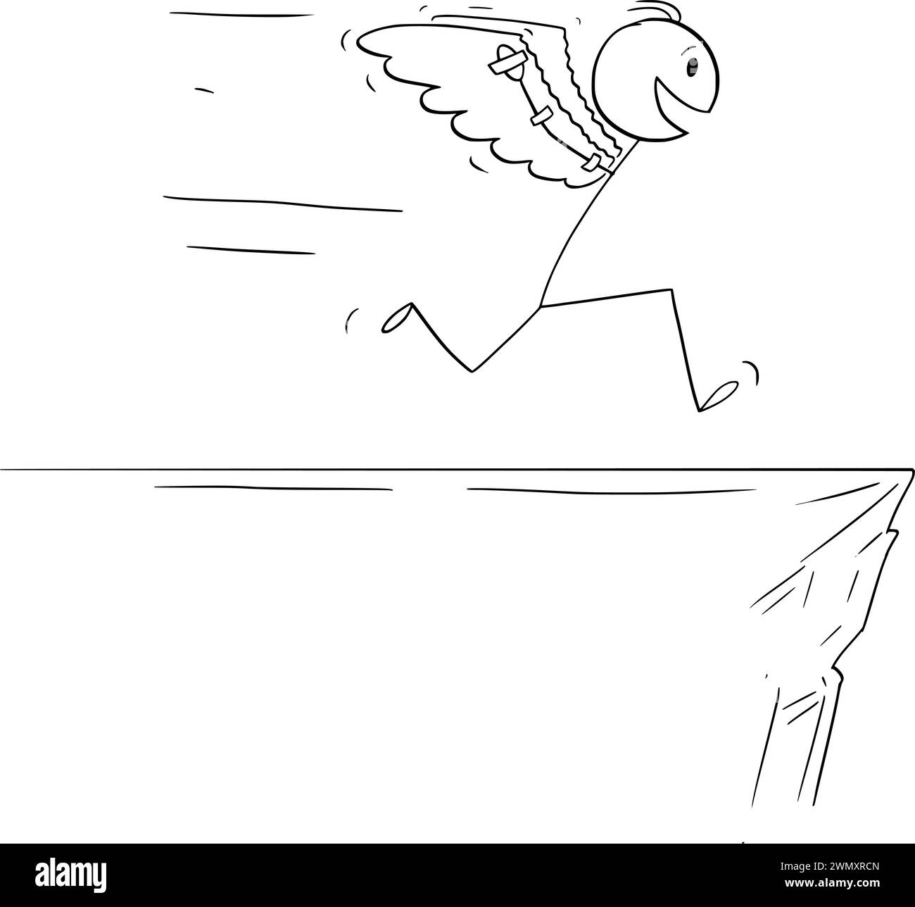 Una persona o un uomo d'affari con parrucche sta cercando di volare, una figura vettoriale a bastone o un'illustrazione del personaggio. Illustrazione Vettoriale