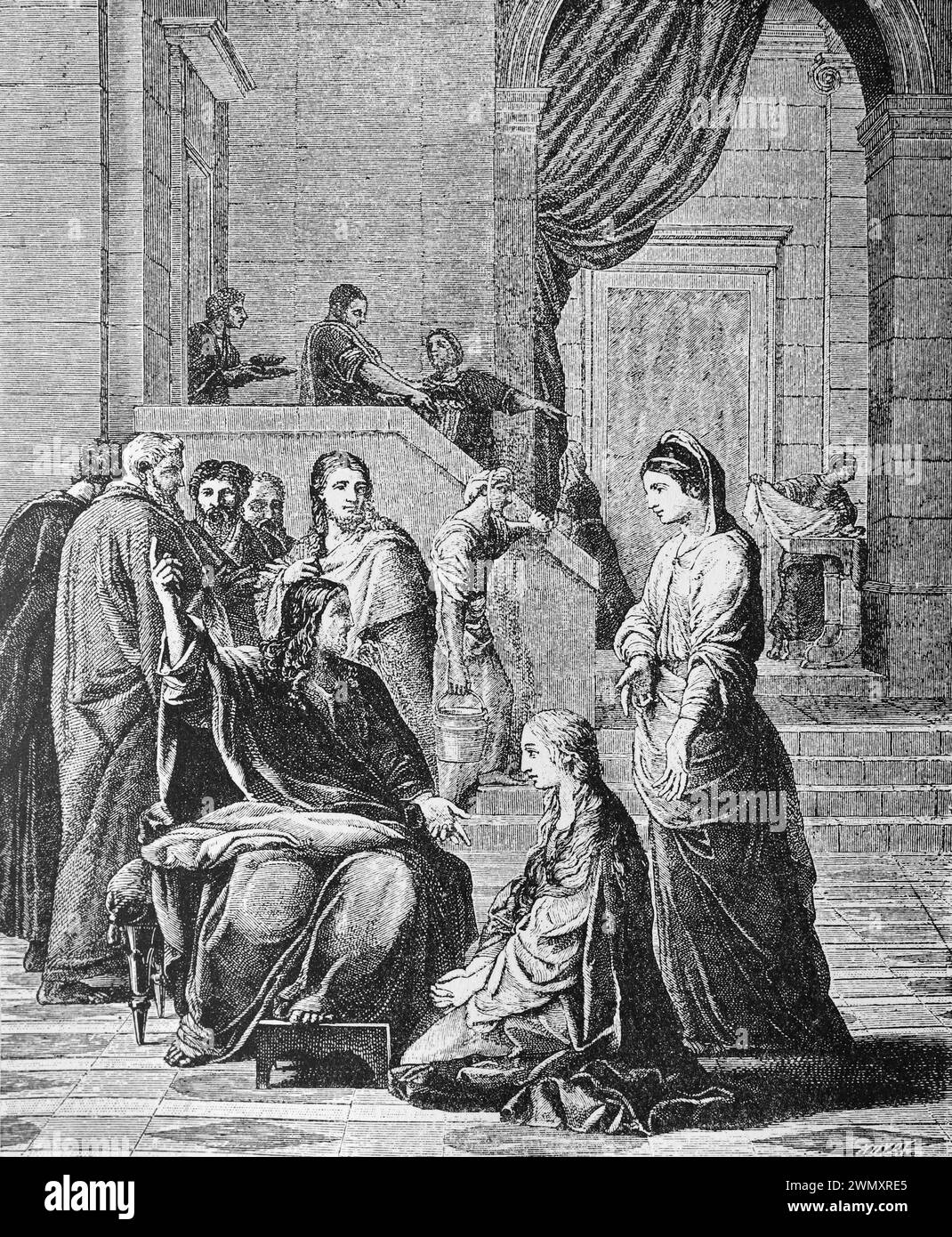 Santi Marth e Maria di Betania dopo un dipinto di Suerer: Incisione da vite dei Santi del reverendo Sabin Baring-Gould, pubblicato nel 1898 Foto Stock