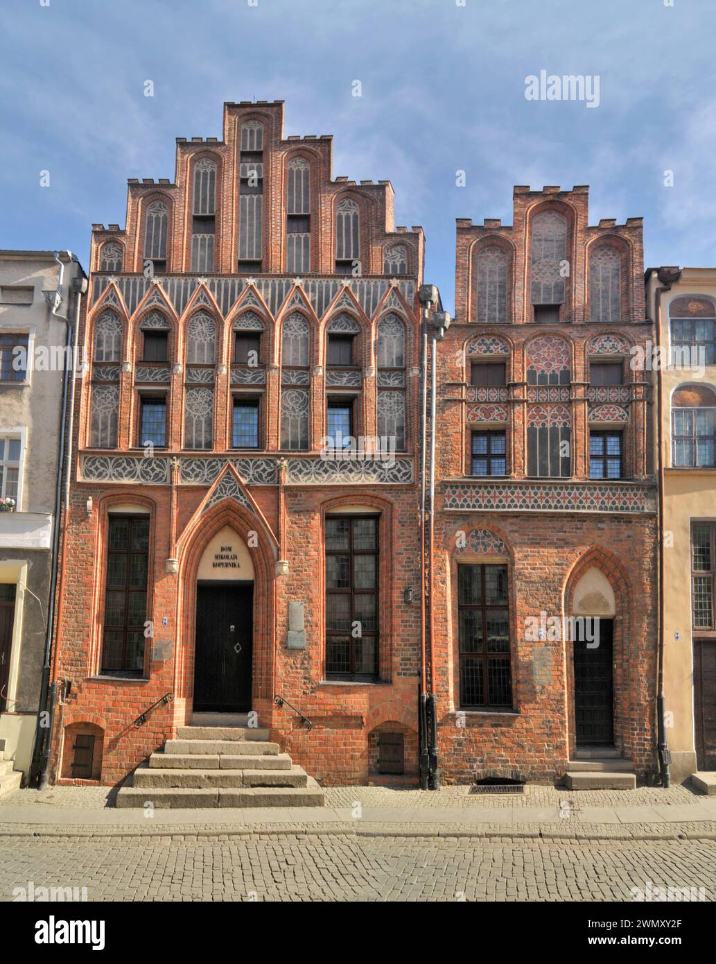 Il luogo di nascita di Niccolò Copernico a Toruń con l'iscrizione la casa di Niccolò Copernico, Polonia Foto Stock