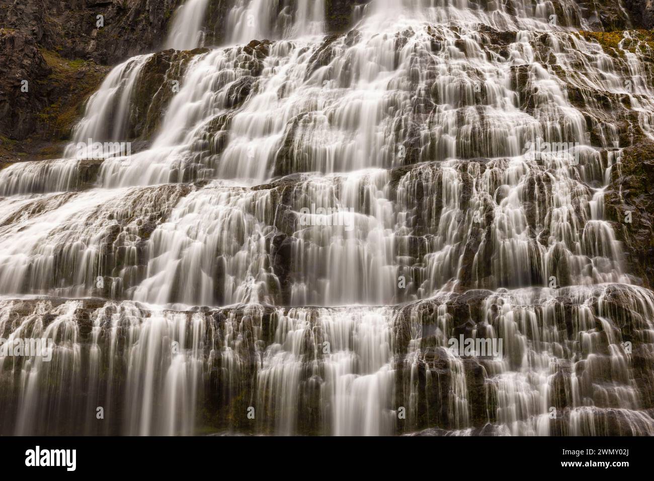 Islanda, Westfjords, regione Vestfirdir, Dynjandi (Fjallfoss), che significa velo nuziale Foto Stock