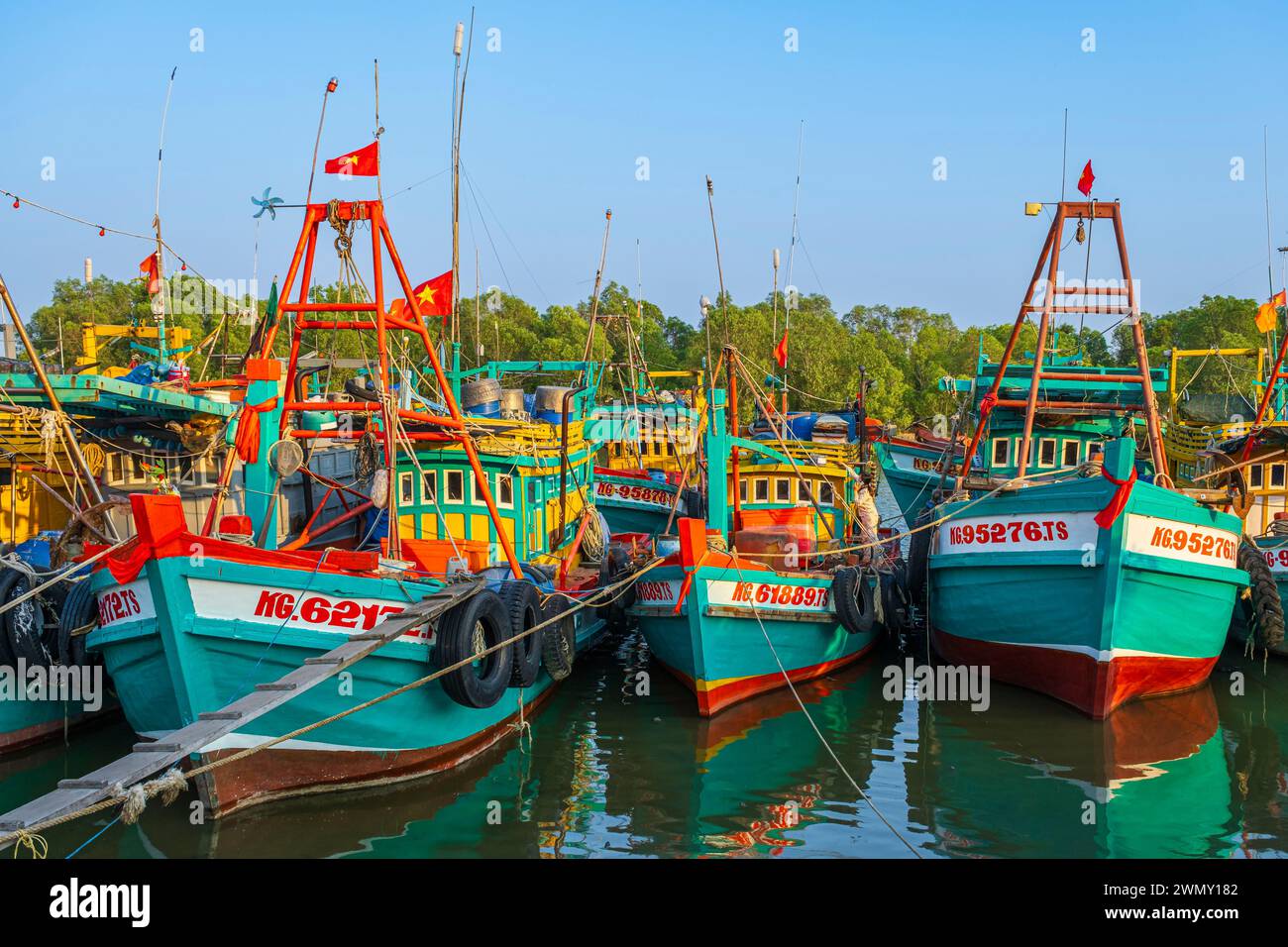 Vietnam, Delta del Mekong, provincia di Kien Giang, ha Tien, porto sul fiume Giang Thanh Foto Stock