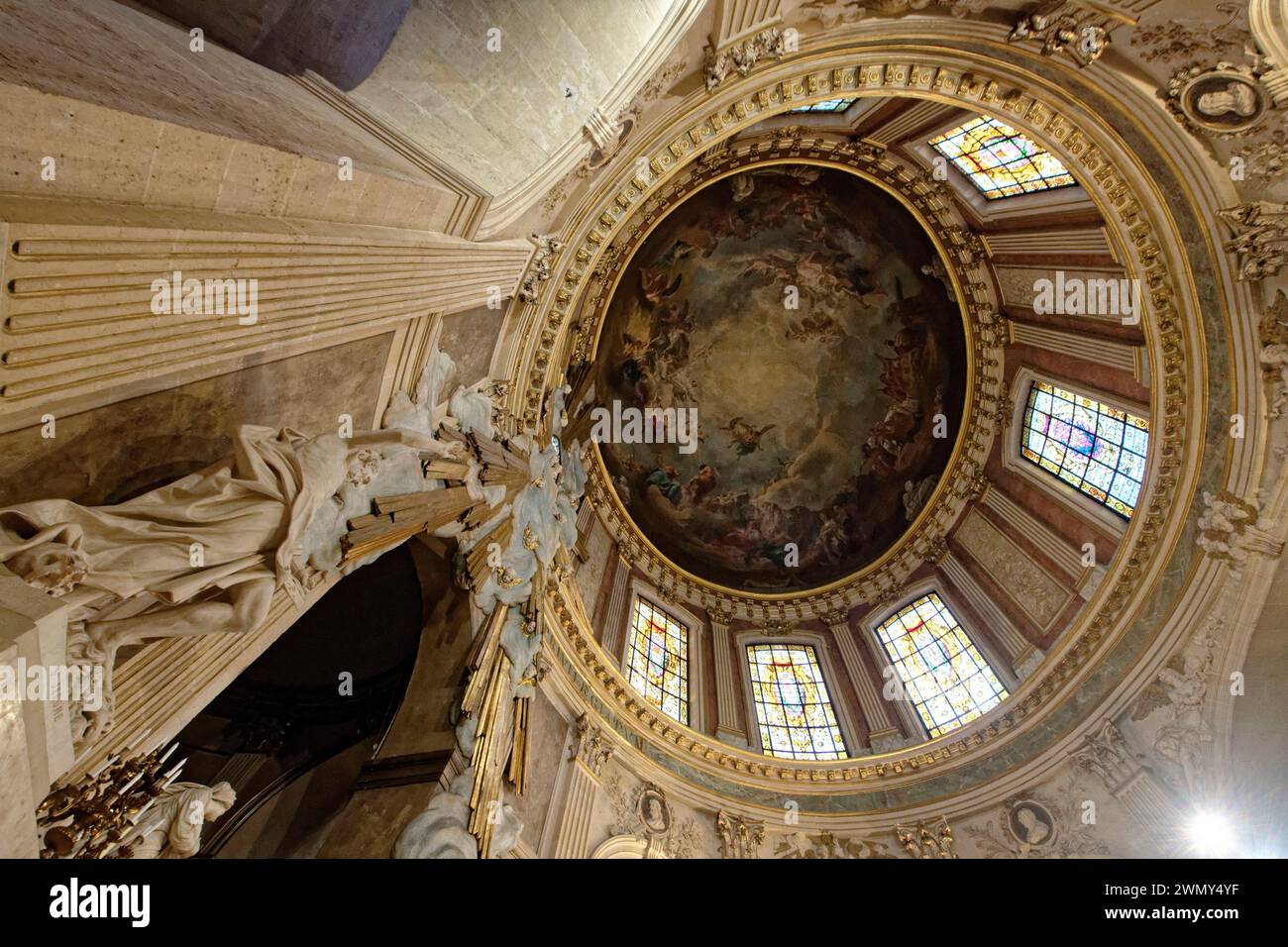 Francia, Parigi, Rue Saint Honore, chiesa barocca di Saint Roch, cappella della Vergine, dettaglio della Divina Gloria Foto Stock