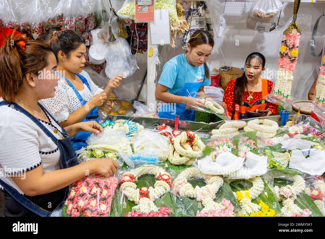 Thailandia, Bangkok, mercato dei fiori di Pak Klong Talad Foto Stock