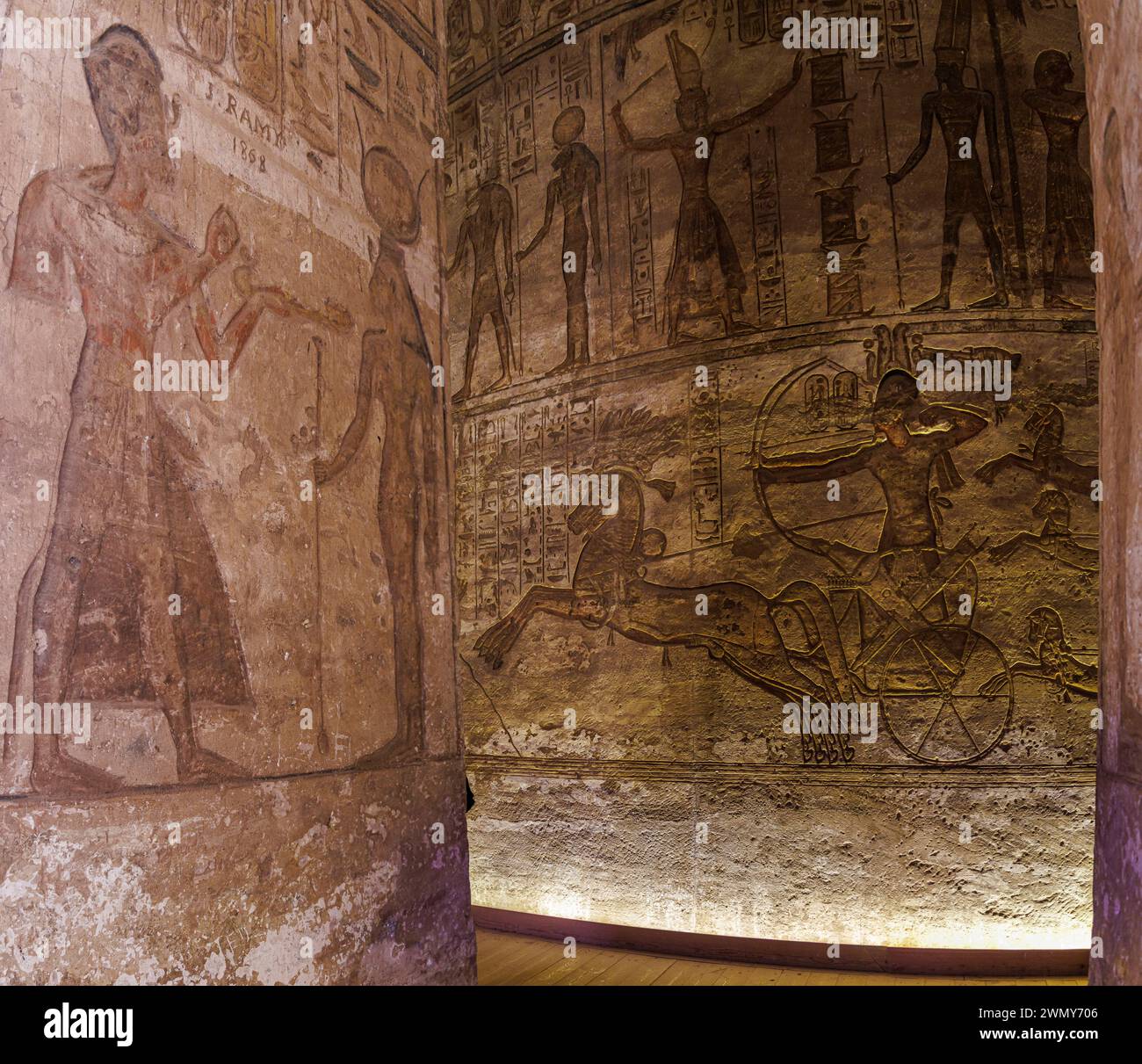 Egitto, Abu Simbel, monumenti nubiani da Abu Simbel a file, patrimonio mondiale dell'UNESCO, tempio Ramses II, la battaglia contro i temhos Foto Stock