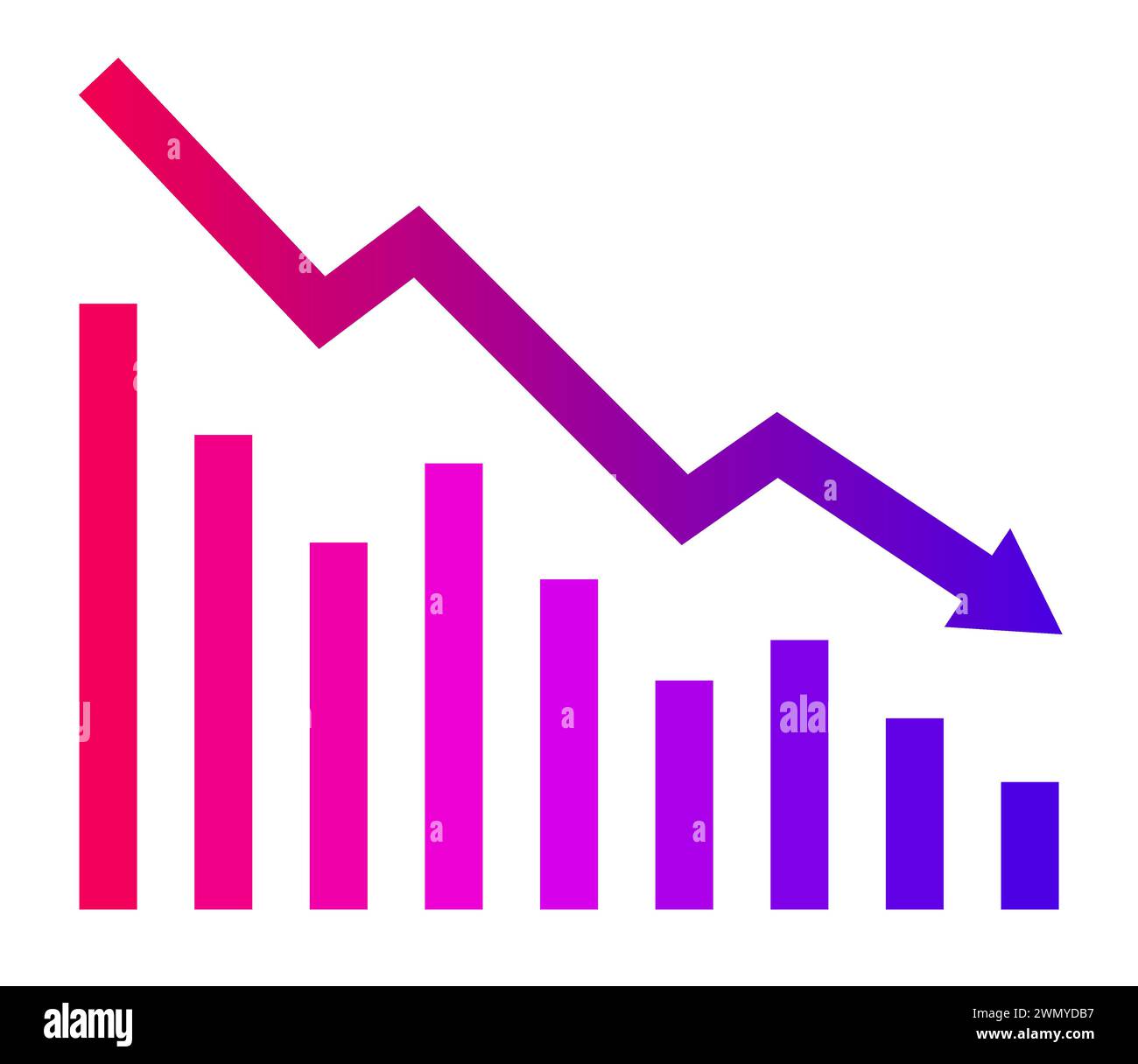 Grafico con rapporto diminuzione. Illustrazione dei vettori aziendali e finanziari. Diagramma con i progressi della recessione e del fallimento Illustrazione Vettoriale