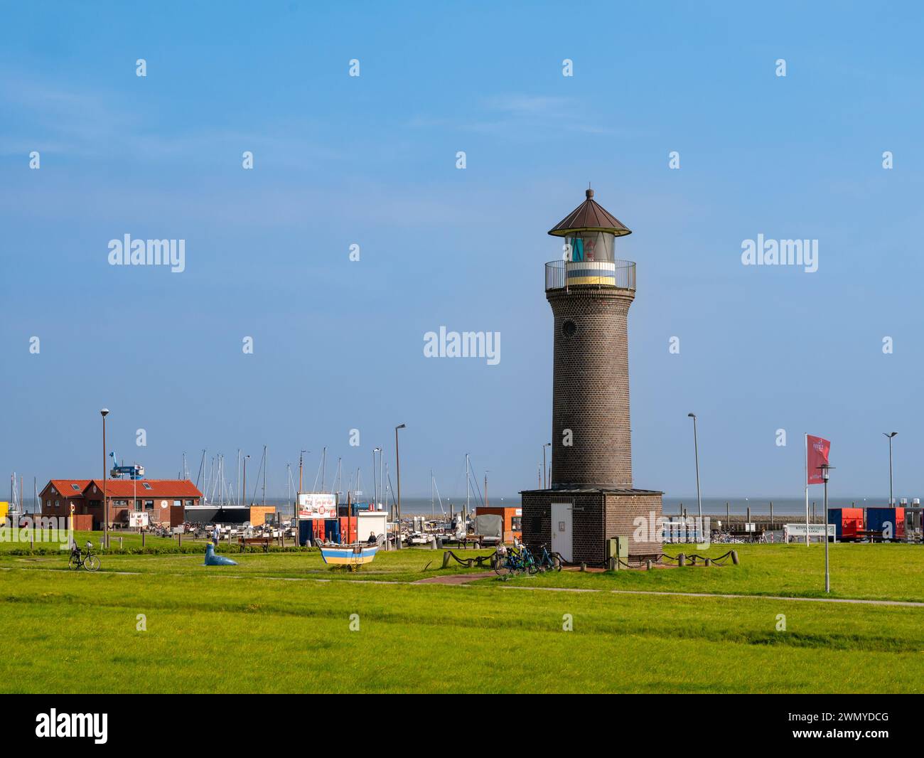 Lighthouse Memmertfeuer sull'isola della Frisia orientale Juist, bassa Sassonia, Germania Foto Stock