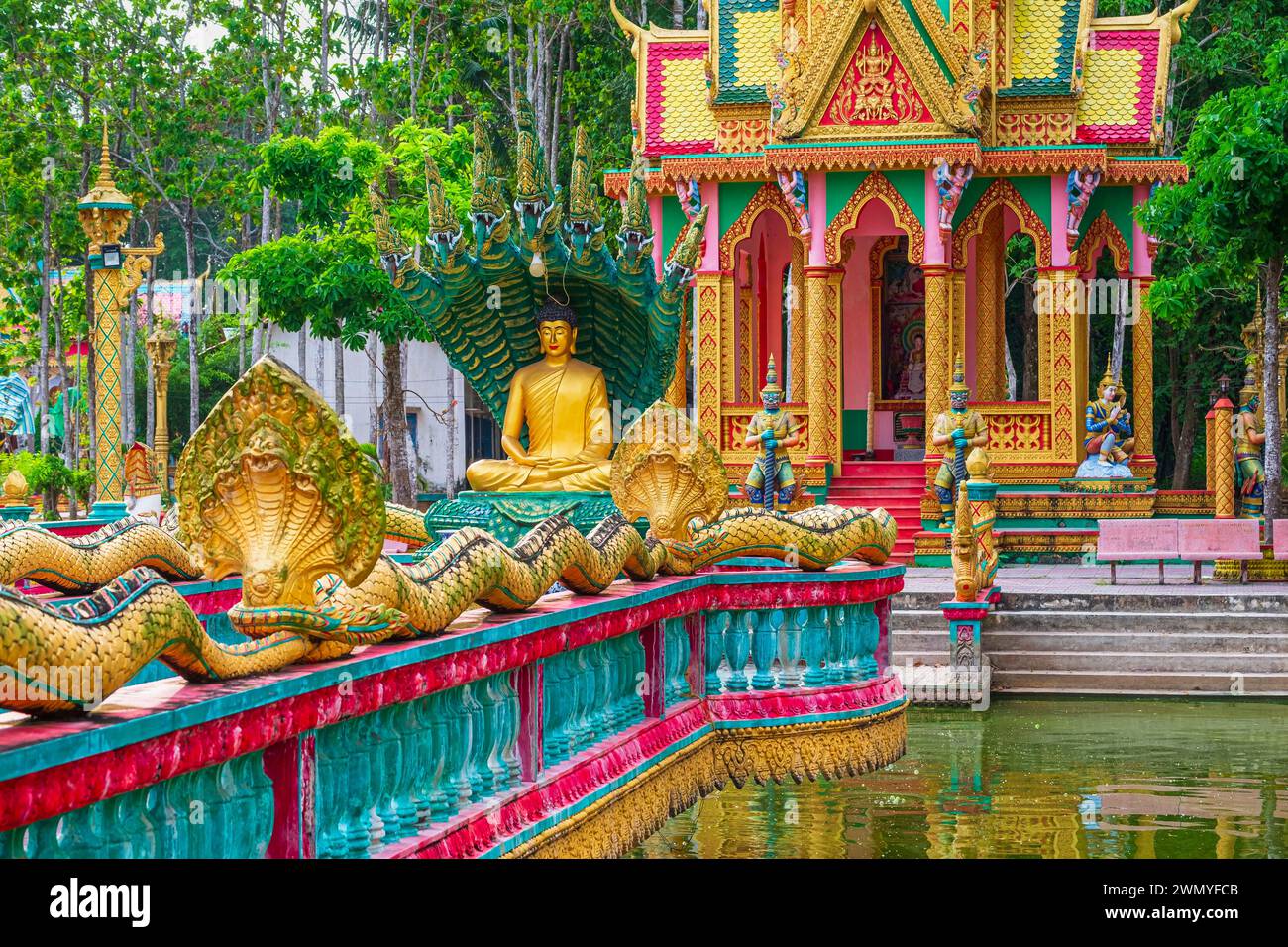 Vietnam, Delta del Mekong, dintorni di tra Vinh, pagoda Pisesaram Khmer Foto Stock