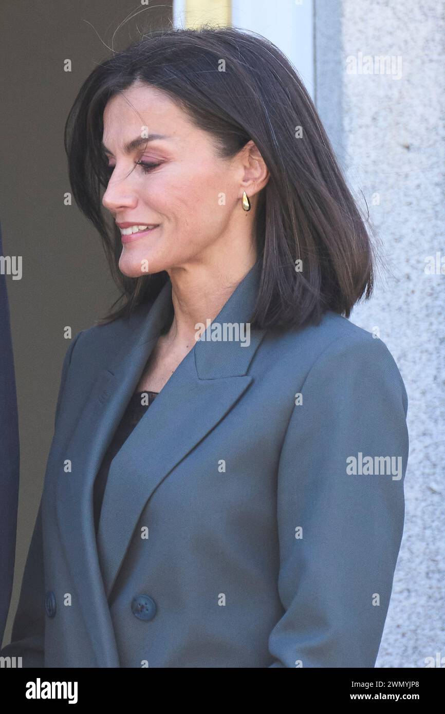 Madrid. Spagna. 20240228, la regina Letizia di Spagna partecipa a un pranzo in onore del presidente del Paraguay e della moglie al Palazzo Zarzuela il 28 febbraio 2024 a Madrid, Spagna Foto Stock