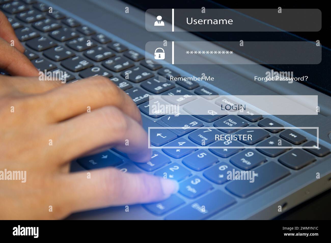 Concetto di verifica dell'accesso online, immissione di password, verifica dell'identità Foto Stock