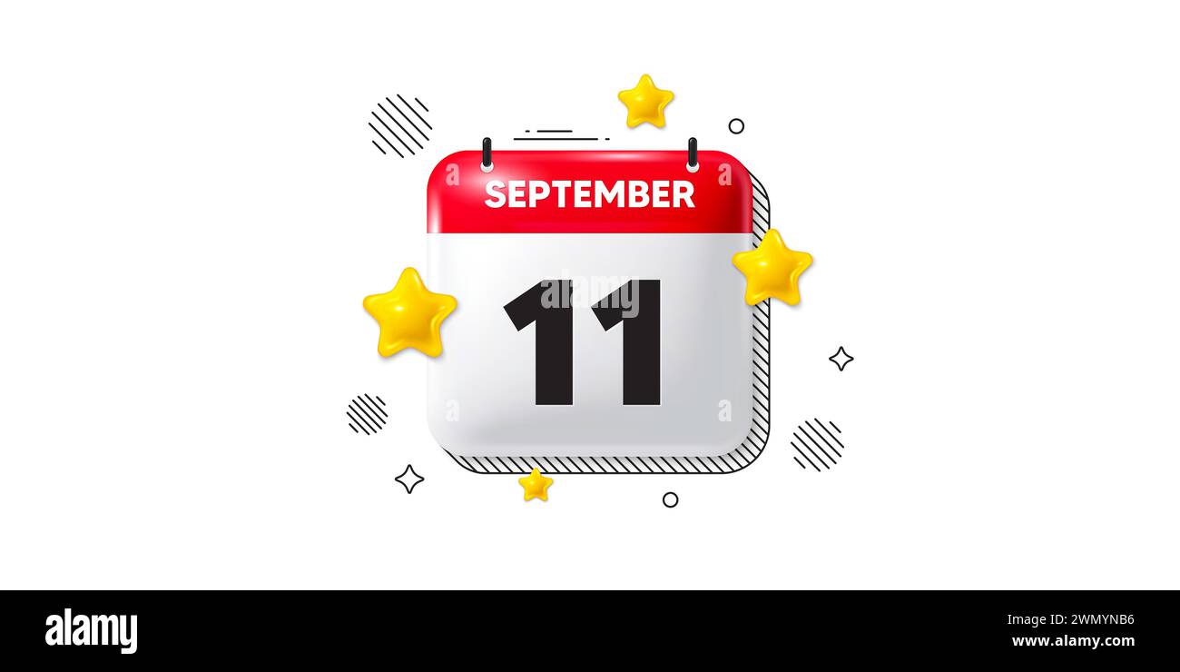 icona dell'undicesimo giorno del mese. Data di pianificazione dell'evento. Icona della data del calendario 3d di settembre. Vettore Illustrazione Vettoriale