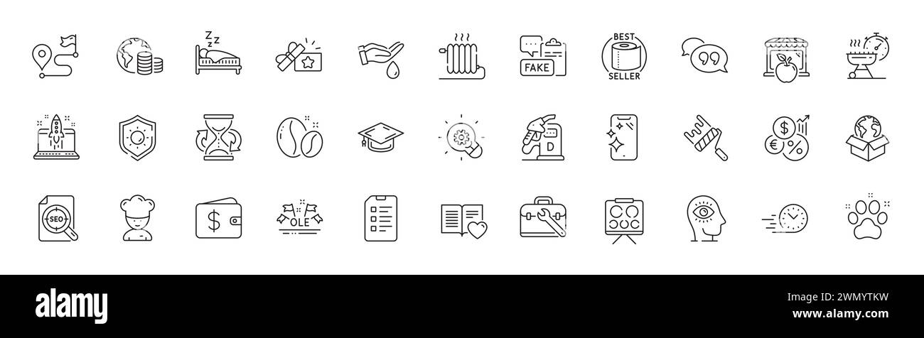 Chef di cucina, regali fedeltà e icone della linea di portautensili. Per applicazioni Web, stampa. Icone di linea. Vettore Illustrazione Vettoriale