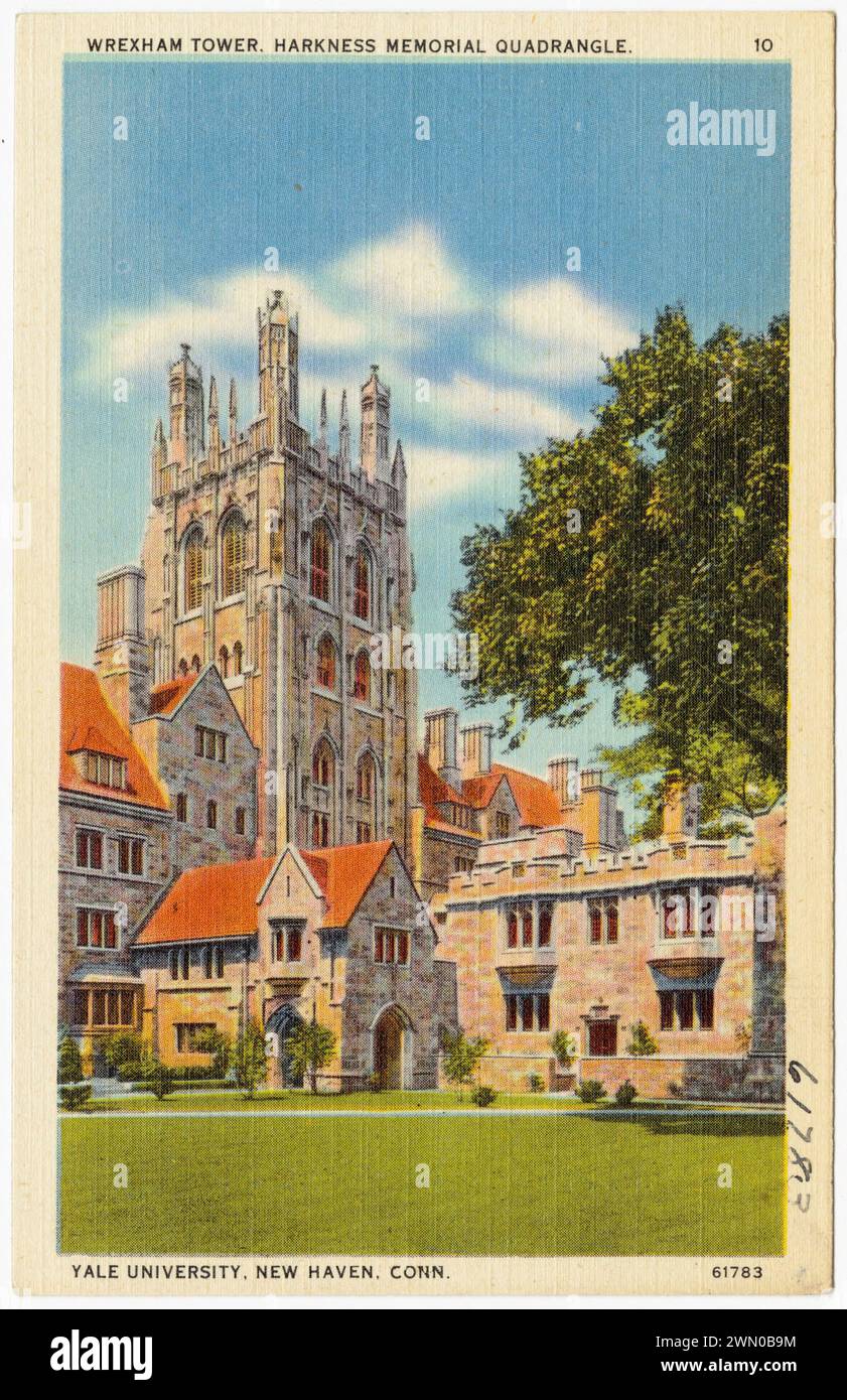 Wrexham Tower, Harkness Memorial Quadrangle, Yale University, New Haven, Conn. Wrexham Tower, Harkness Memorial Quadrangle, Yale University, New Haven, Conn Foto Stock