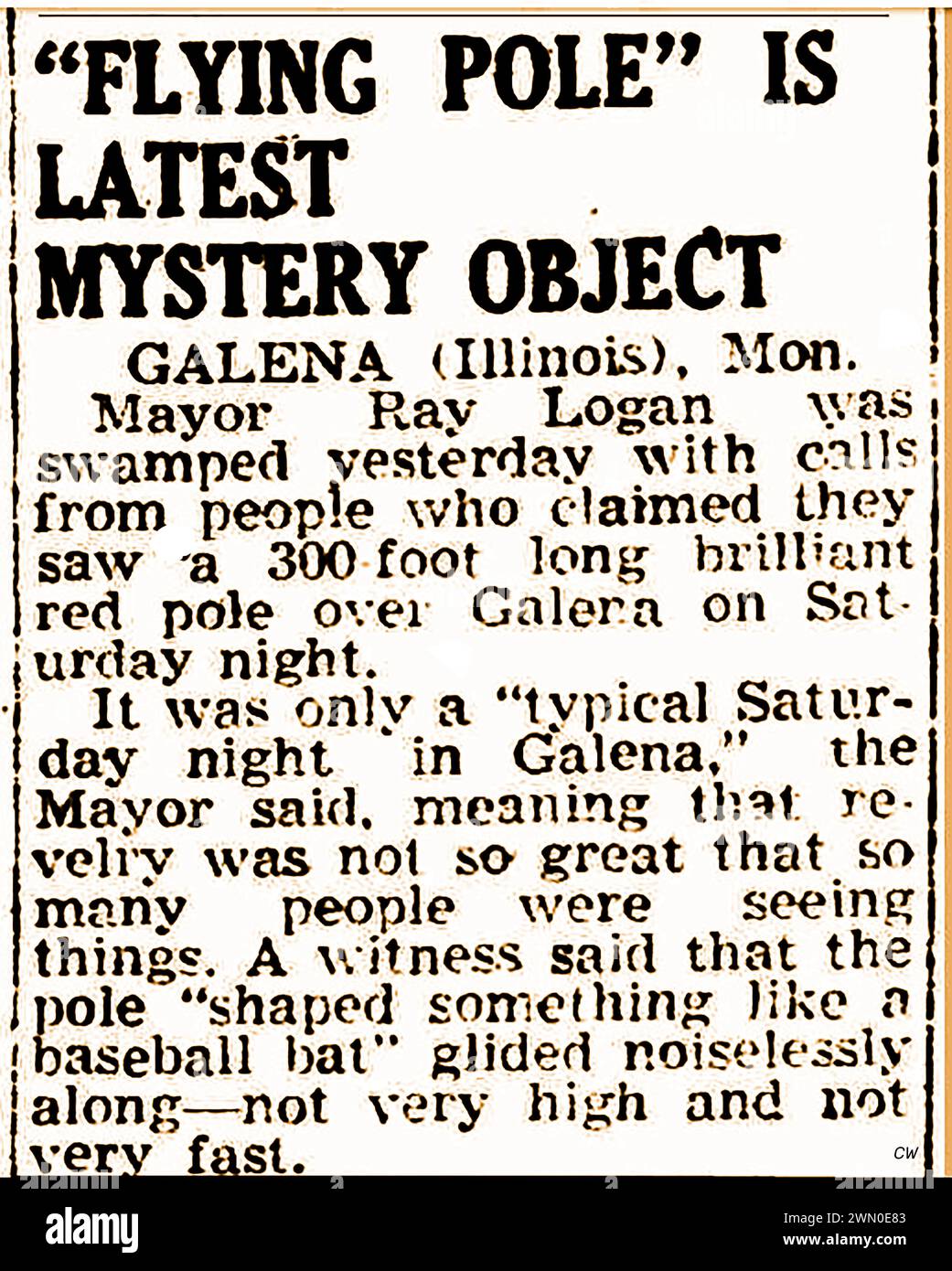 5 Feb 1951 Press Cutting- UFO Galena, Illinois USA Foto Stock