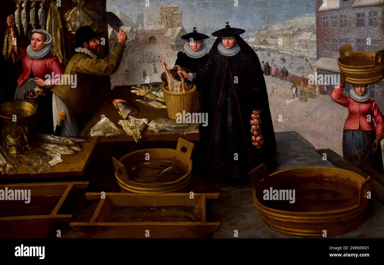 Mercato del pesce di Frederik van Valckenborch 1566-1623 Museo reale delle Belle Arti, Anversa, Belgio, Belgio. Foto Stock