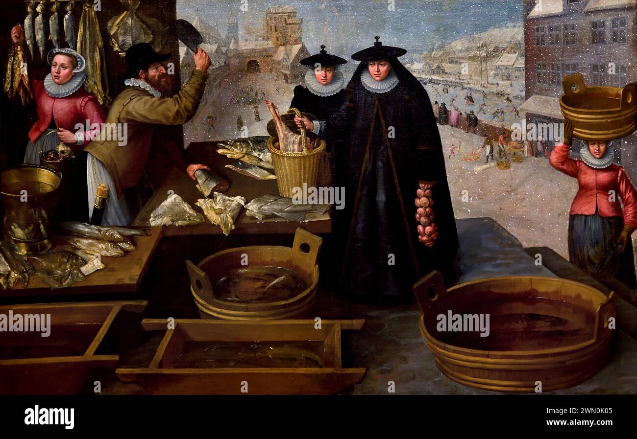 Mercato del pesce di Frederik van Valckenborch 1566-1623 Museo reale delle Belle Arti, Anversa, Belgio, Belgio. Foto Stock