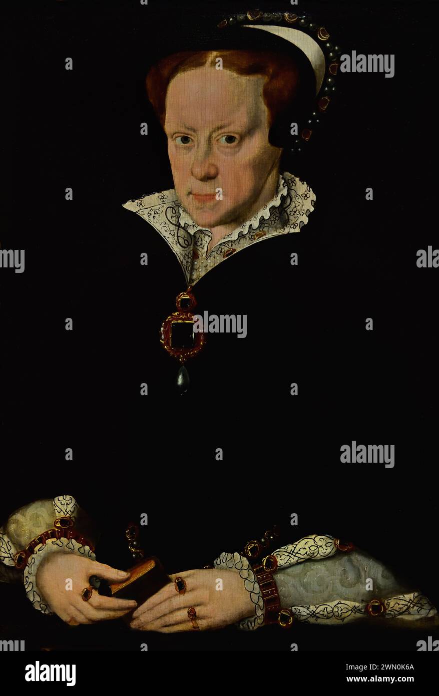 Ritratto della regina Maria I d'Inghilterra, ca. 1554 pittura a olio Tudor di Antonis Mor, collezione permanente al Museo del Prado stile capolavoro. Maria Tudor 1578 di Hans Ewouts Museo reale delle belle arti, Anversa, Belgio, Belga. ( Maria Tudor 1496 – 1533 principessa inglese che fu brevemente regina di Francia come terza moglie del re Luigi XII. ) Foto Stock