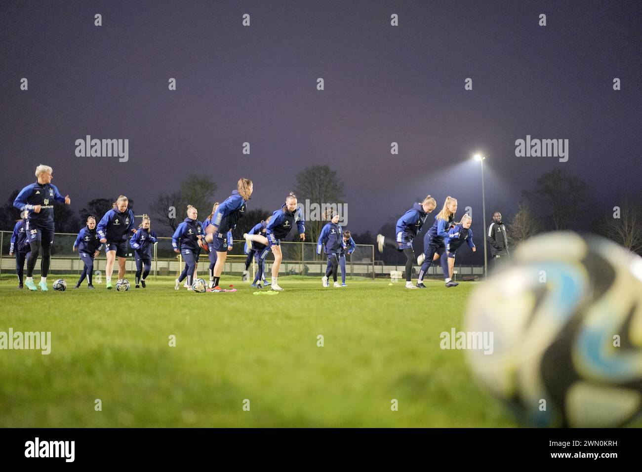 Norderstedt, Germania. 27 febbraio 2024. I giocatori si allenano presso la struttura sportiva Paul Hauenschild dell'Hamburger SV. Dopo la promozione in seconda divisione, le calciatrici femminili dell'Hamburger SV potevano arrivare in prima divisione. Il club ha ora la possibilità di ristabilire Amburgo come città di calcio femminile. Credito: Marcus Brandt/dpa - NOTA IMPORTANTE: In conformità con le normative della DFL German Football League e della DFB German Football Association, è vietato utilizzare o far utilizzare fotografie scattate nello stadio e/o della partita nel/dpa/Alamy Live News Foto Stock Norderstedt, Germania. 27 febbraio 2024. I giocatori si allenano presso la struttura sportiva Paul Hauenschild dell'Hamburger SV. Dopo la promozione in seconda divisione, le calciatrici femminili dell'Hamburger SV potevano arrivare in prima divisione. Il club ha ora la possibilità di ristabilire Amburgo come città di calcio femminile. Credito: Marcus Brandt/dpa - NOTA IMPORTANTE: In conformità con le normative della DFL German Football League e della DFB German Football Association, è vietato utilizzare o far utilizzare fotografie scattate nello stadio e/o della partita nel/dpa/Alamy Live News Foto Stock