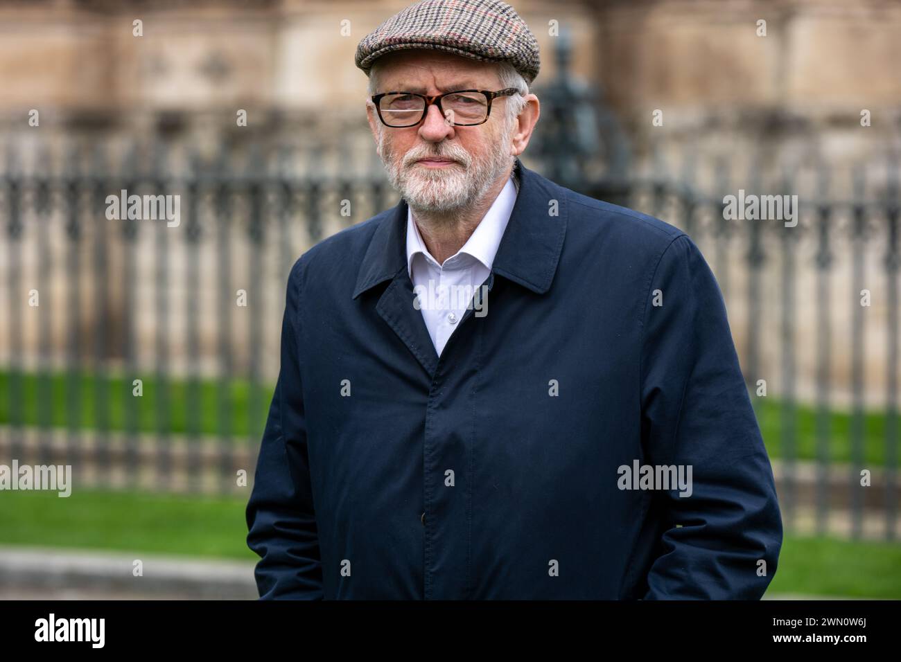 Londra, Regno Unito. 28 febbraio 2024. Raduno del National Union of Rail, Maritime and Transport Workers (RMT) a Old Palace Yard, sulla disputa dei lavoratori ferroviari in corso Jeremy Corbyn credito: Ian Davidson/Alamy Live News Foto Stock