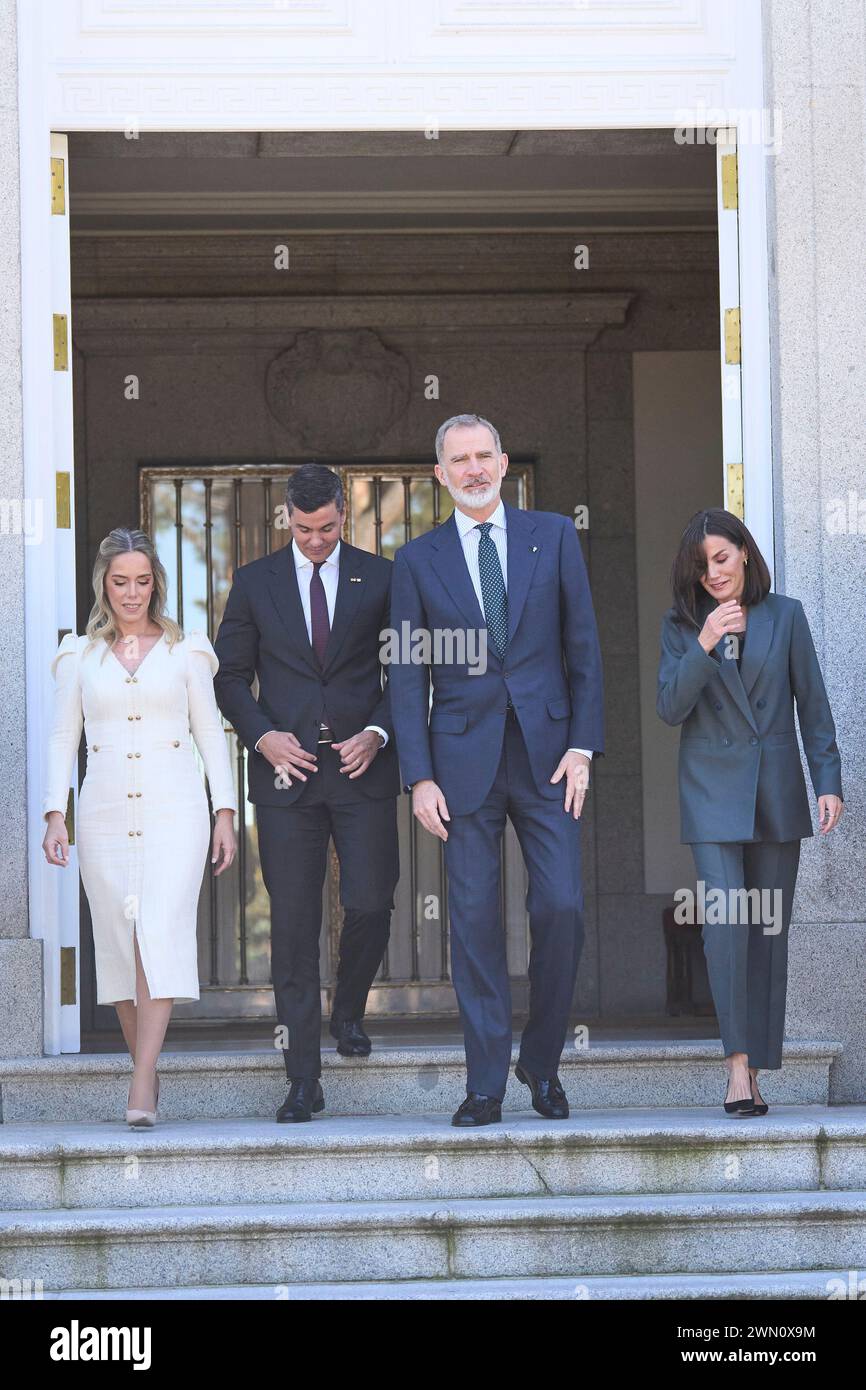 Madrid, Madrid, Spagna. 28 febbraio 2024. Re Felipe vi di Spagna, regina Letizia di Spagna, Santiago pena Palacios, Leticia Ocampos partecipa a un pranzo in onore del presidente del Paraguay e della moglie al Palazzo Zarzuela il 28 febbraio 2024 a Madrid, Spagna (immagine di credito: © Jack Abuin/ZUMA Press Wire) SOLO USO EDITORIALE! Non per USO commerciale! Foto Stock