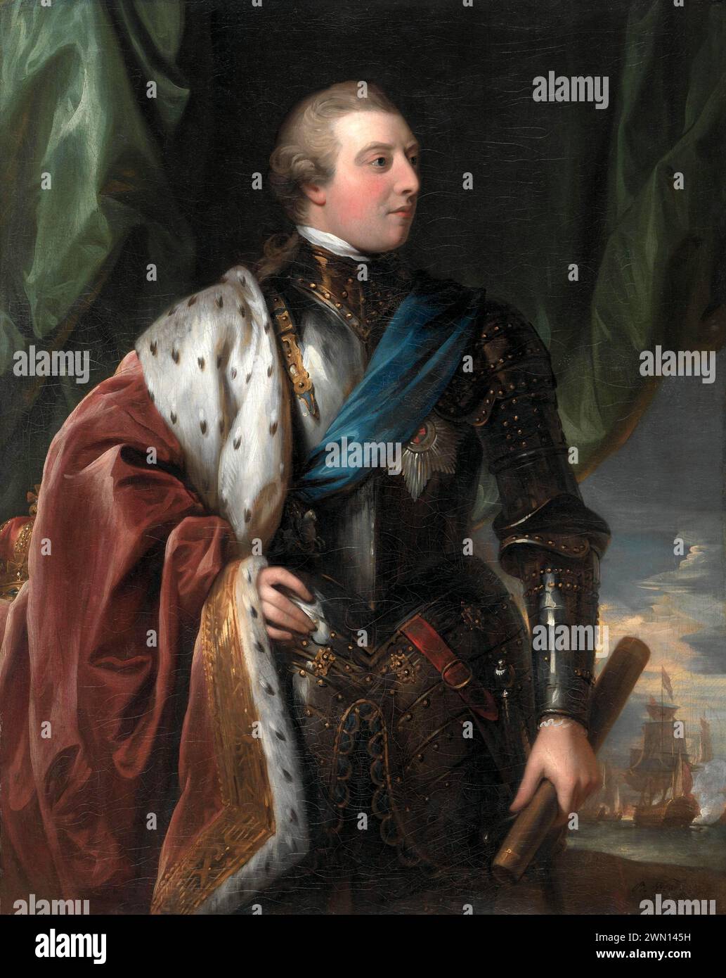 Ritratto di Giorgio III, 1738 – 1820, fu re di Gran Bretagna e d'Irlanda dal 1760 fino alla sua morte, dipinto ad olio dell'artista Benjamin West, 1783 Foto Stock