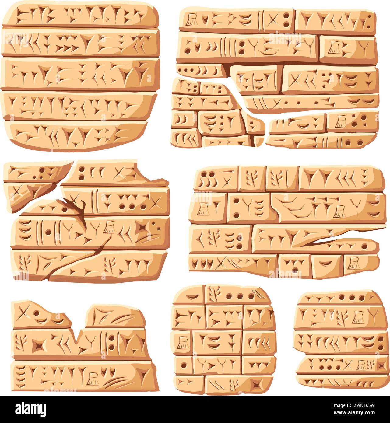 Cuneiforme. Antica iscrizione, antica scrittura sumera intagliata su piastrelle di pietra o argilla, simbolo numerico e tavoletta di mesopotamia babilonese illustrazione vettoriale dell'iscrizione cuneiforme mesopotamia Illustrazione Vettoriale