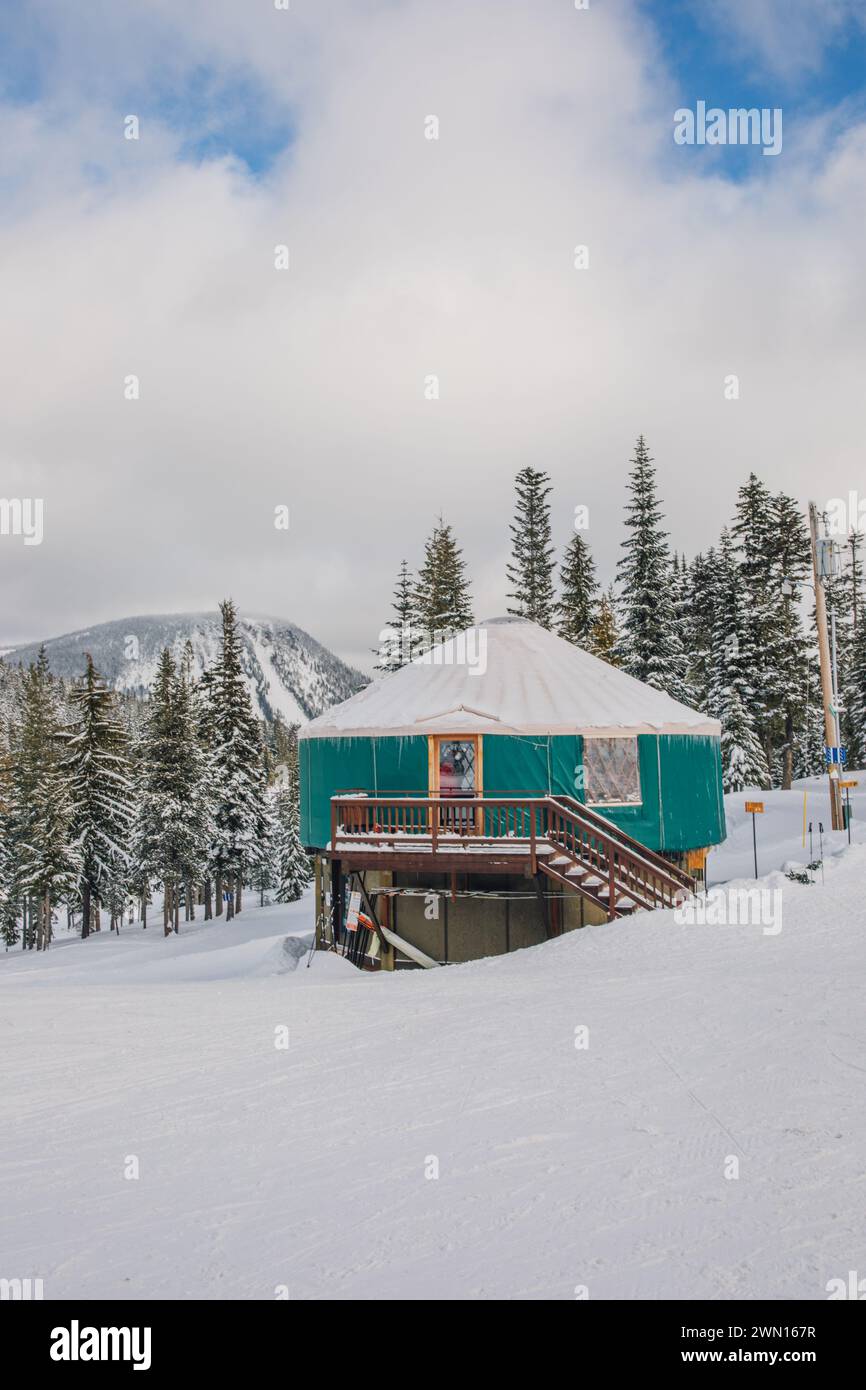 All'aperto presso il Nordic Center presso la stazione sciistica di White Pass, Naches, nello stato di Washington Foto Stock