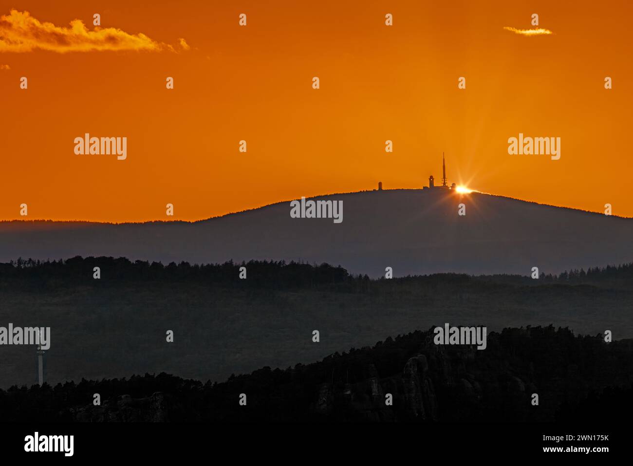 Der Brocken im Sonnenuntergang Harz Foto Stock
