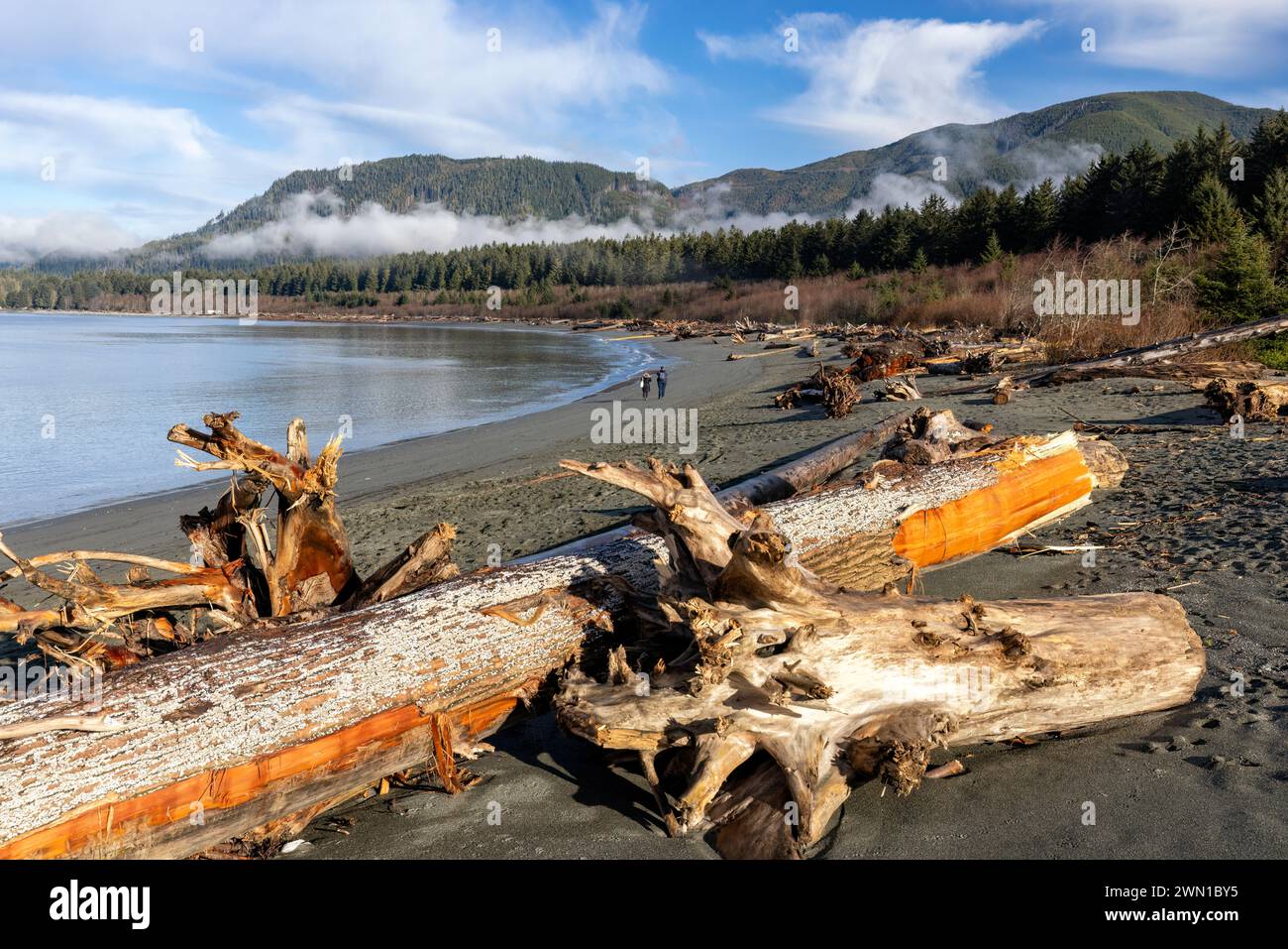 Escursionisti sulla spiaggia di Pacheedaht nella First Nation Reserve di Port Renfrew, Isola di Vancouver, Columbia Britannica, Canada Foto Stock