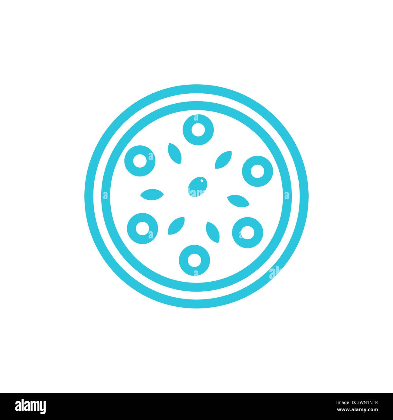 Margherita. Pizza, olive, pomodoro, mozarella, origano, basilio. Set di icone blu Brom. Illustrazione Vettoriale